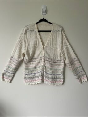 Vintage Unbranded Textured Striped Button Front Cottagecore Pastel Cardigan